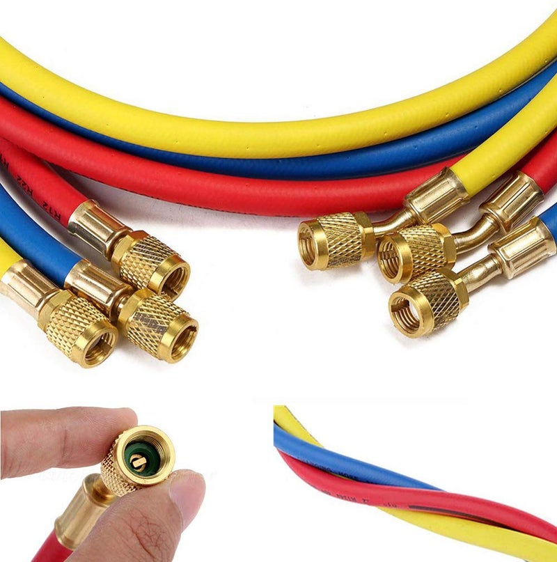LIYYOO Refrigerant Charging Hose with Ball Valve Apply to R134A R12 R22 R502 R404 Refrigerant Air Conditioning Manifold Gauge 1/4" Thread Hose Set 60" Red/Yellow/Blue (Pack of 3) - Image 4